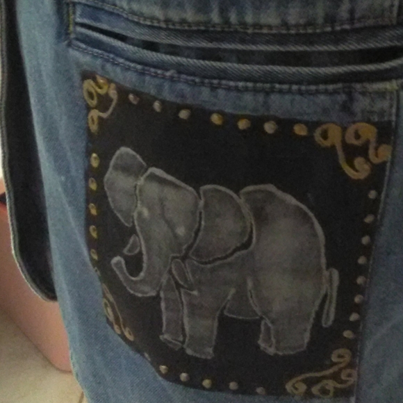 VINTAGE JEAN JACKET BY HAIKS 100%COTTON SZ. LG ANIMAL PAINTINGS POCKETS - Picture 7 of 12